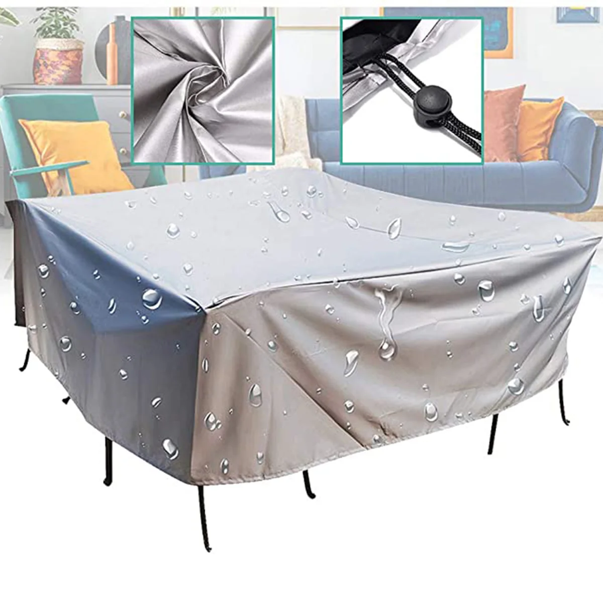 Robuste wasserdichte Abdeckung für Terrassenmöbel, rechteckiger Garten, regen- und schneesicherer Outdoor-Sofa-Tisch und Stuhl, winddichte Abdeckung – Detail 10