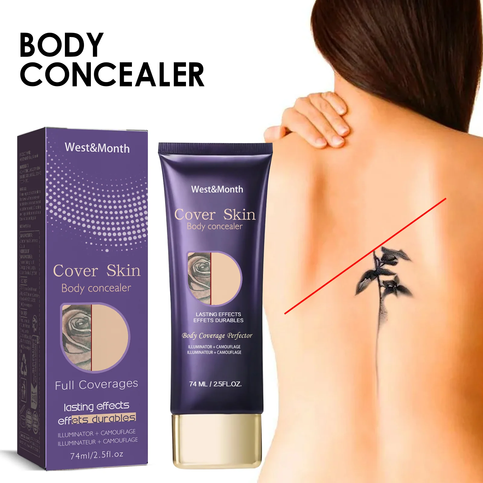 Body Concealer - Waterproof, Long-Lasting, Seamless and Full Coverage for Tattoos, Scars and Birthmarks with Invisible Finish