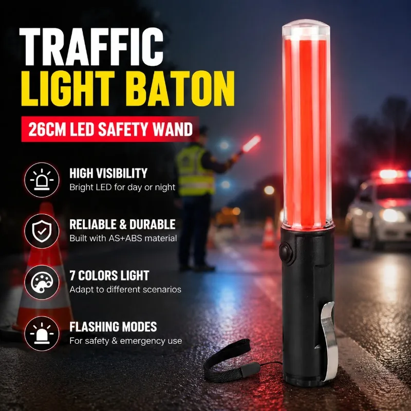 26cm LED Light Wand Dual-purpose Traffic Command Baton Luminous Glow Stick High Bright Flashing Light Concert Cheering Prop