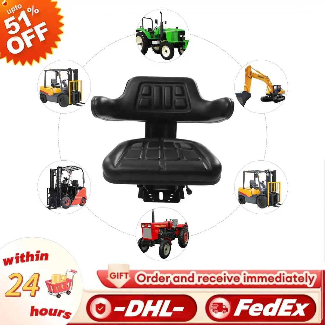 

PVC Waterproof Forklift Seat TY-B25-1 Universal Adjustavle Tractor Seat Movable Drivers Side Seat for Truck Black