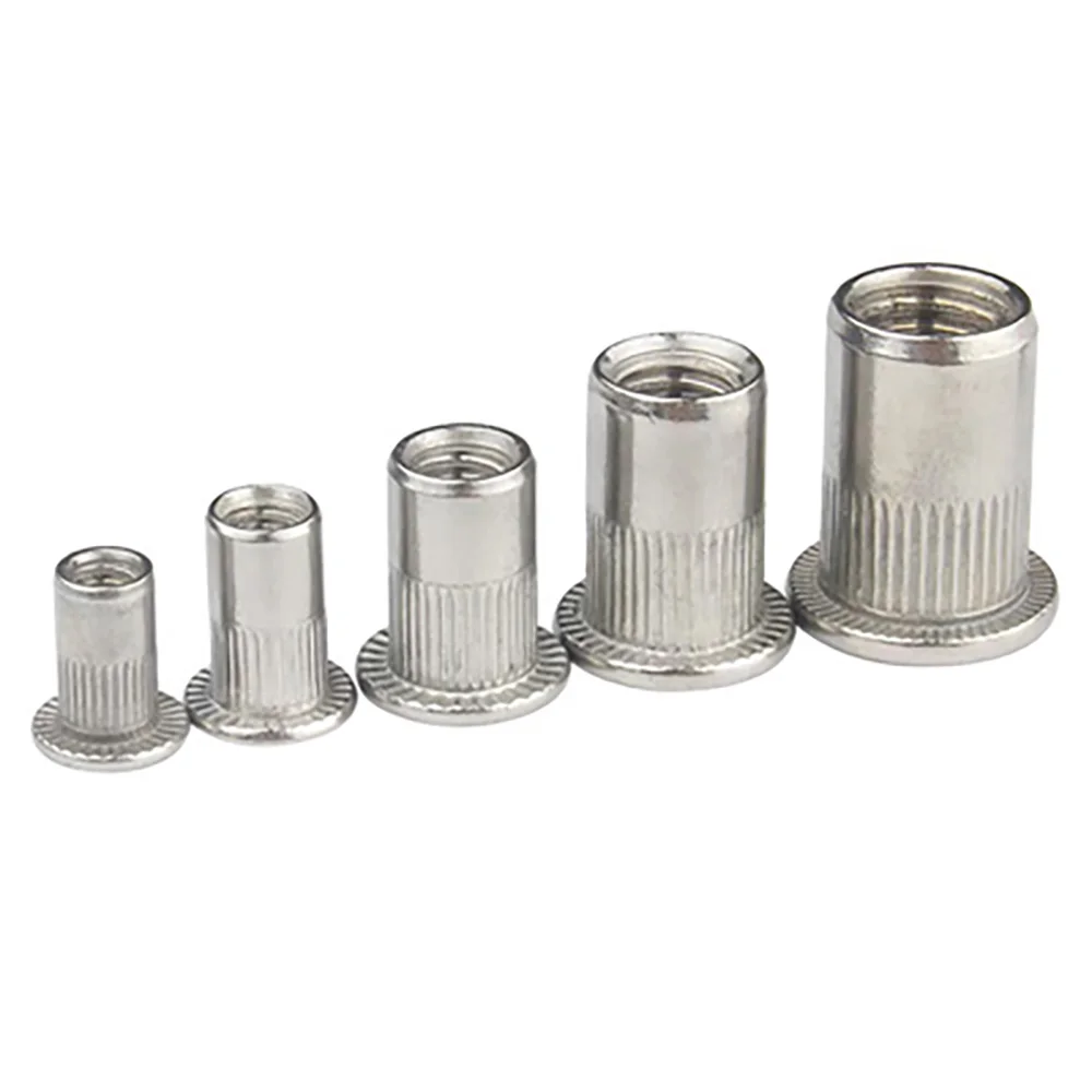 20pcs Tin Plating Cylindrical Pull Cap Flat Head Rivet Nut Vertical Stripe Insert Rivets Nuts M3 M4 M5 M6 M8 M10 M12