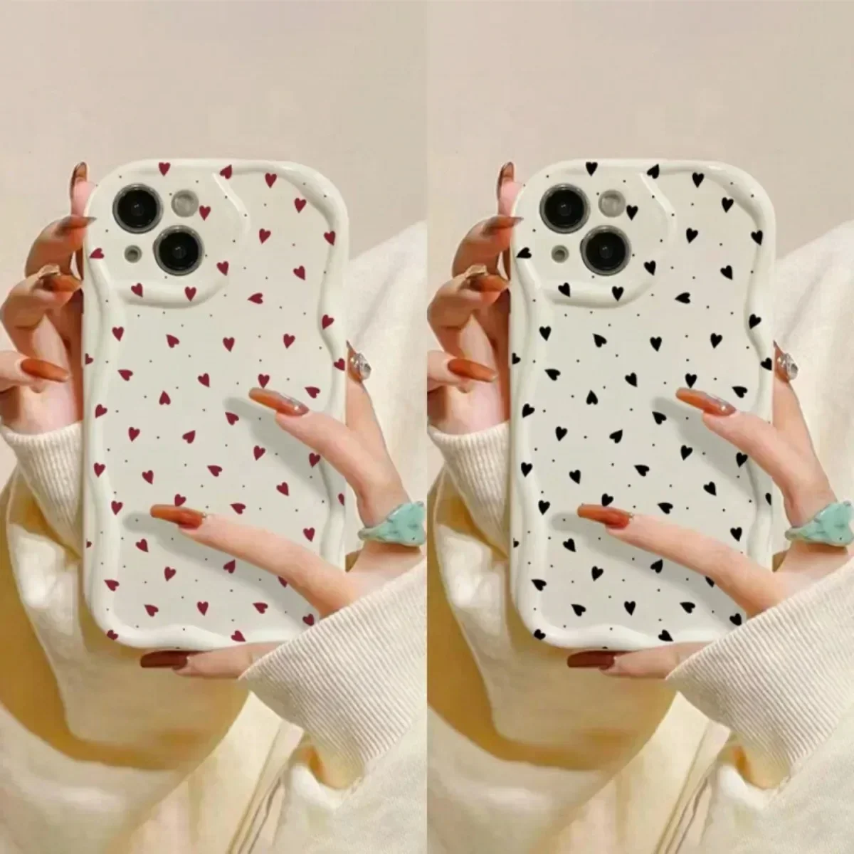 Case for IPhone 15 14 Pro Max 11 13 12 Mini XR 8 7 Plus X XS SE 2020 2022 Cover Love Heart 3D Wavy Curved Edge Soft Clear TPU