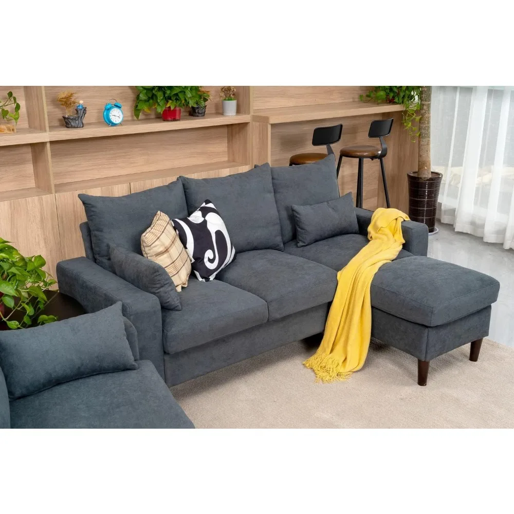 3 Piece Small Sofa Set, Sectional Sofa Loveseat with Ottoman for Small Space Living Room Apartment