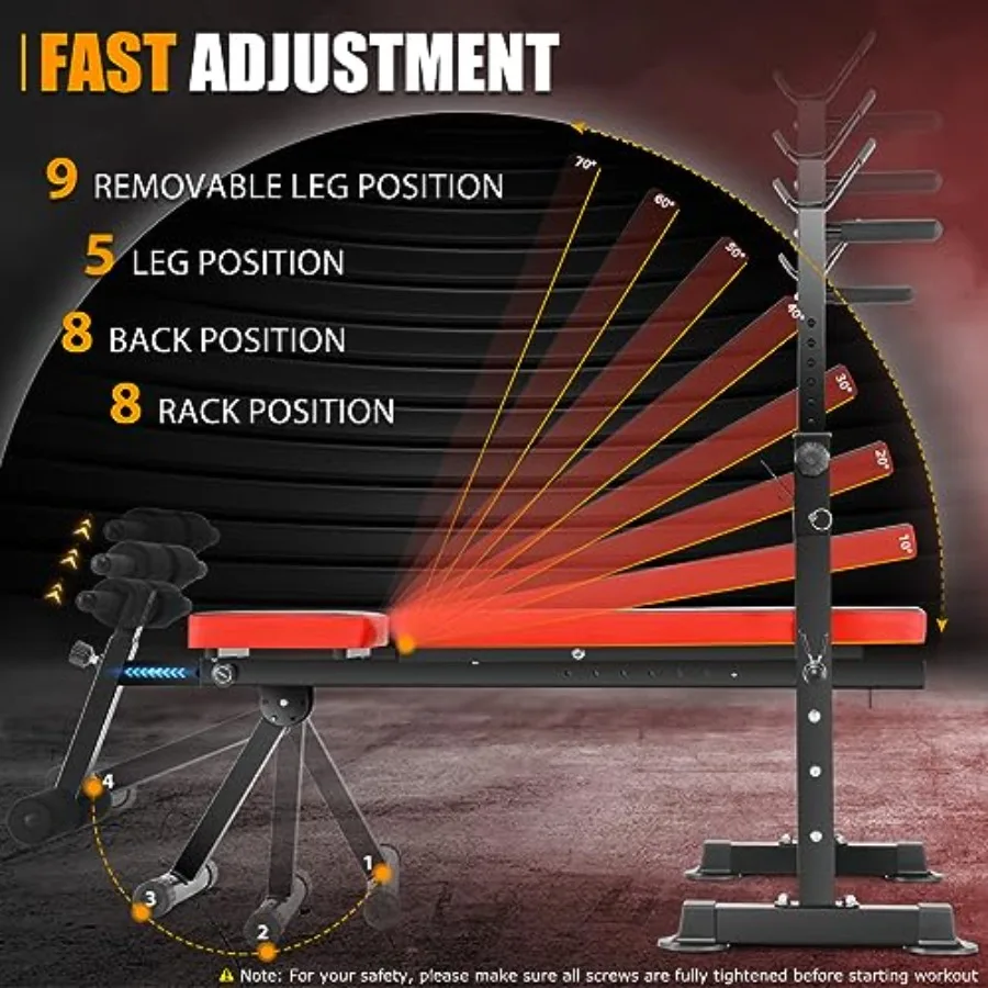 مجموعة مقاعد رفع الأثقال 6 في 1 مع رف القرفصاء لصالة الألعاب الرياضية المنزلية: محطة ضغط مقاعد البدلاء بسعة 600 رطل تتميز بجال الساق القابلة للإزالة