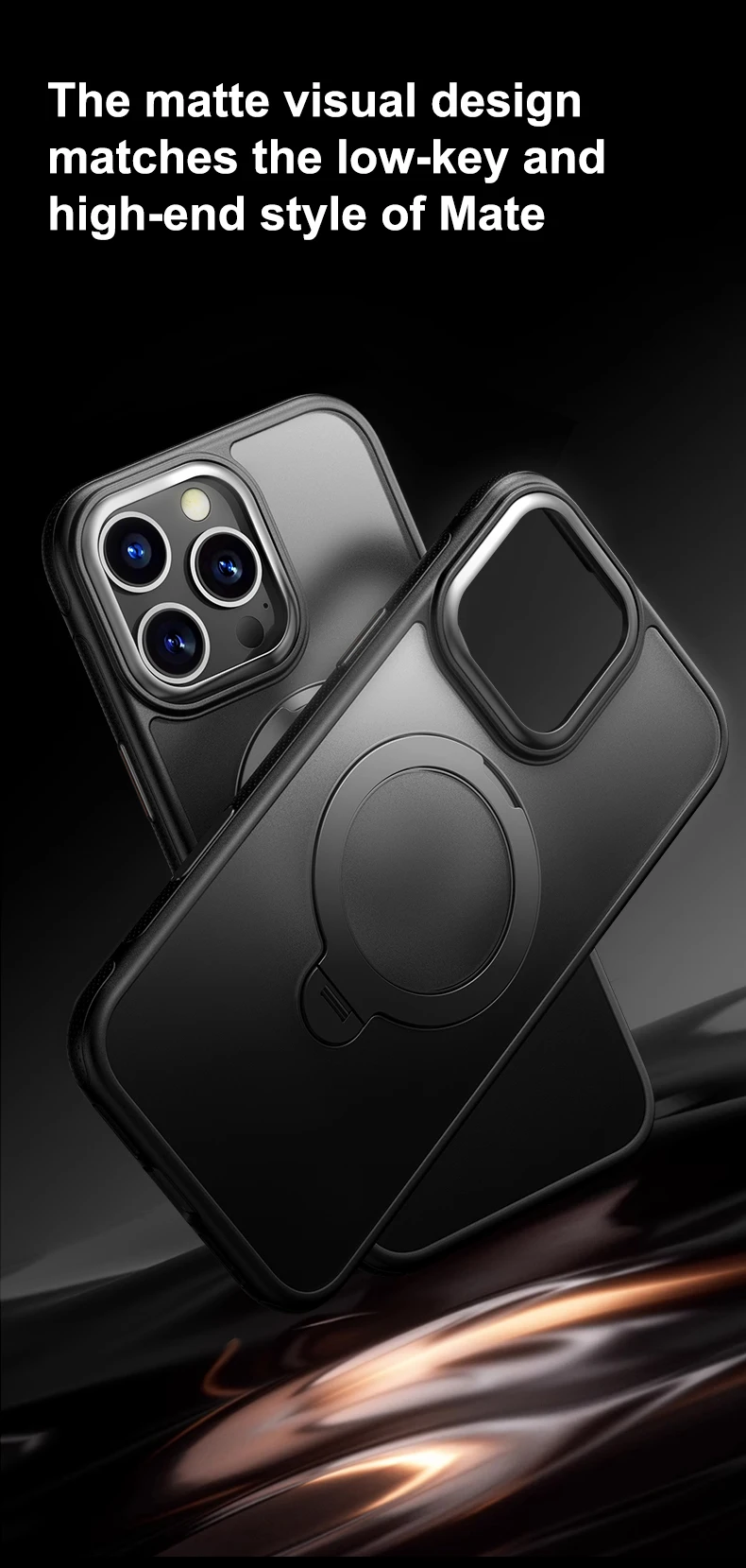 360 ° Drehen Sie die magnetische Halterung der Handyhülle für iPhone 17, 16, 15, 14, 13, Pro Max, transparente, mattierte, stoßfeste Handyhülle – Detail 9