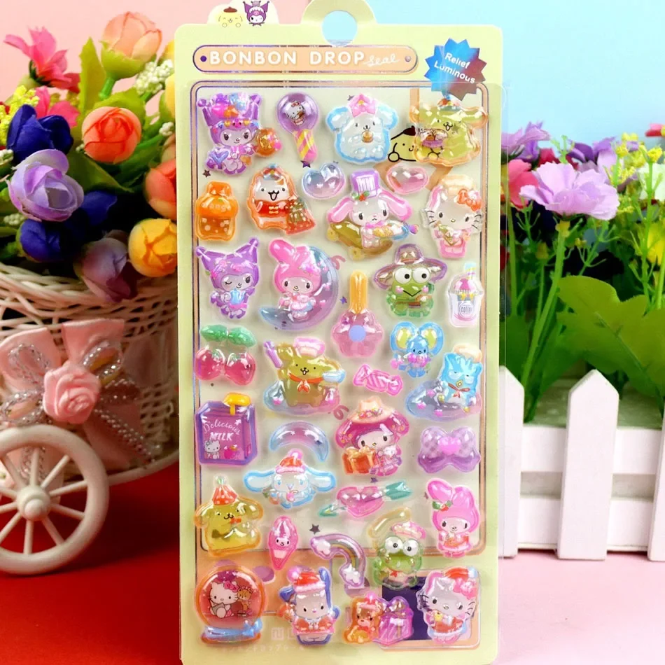 لطيف أنيمي مرحبا كيتي كورومي سينامورول ثلاثية الأبعاد سانريو ملصقات شفافة هلام كريستال ملصق مزخرفة جراب هاتف لتقوم بها بنفسك لعبة أطفال