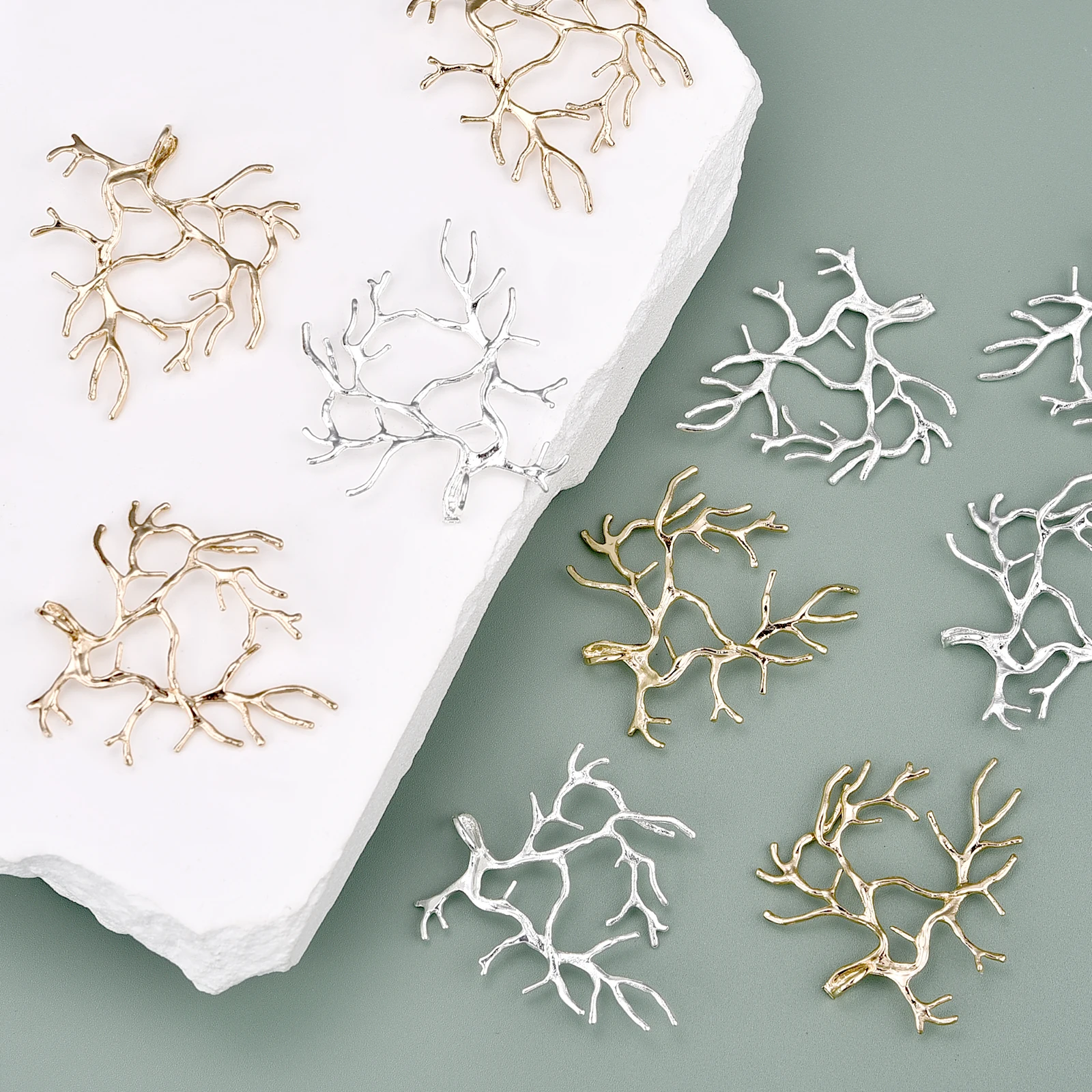 5Pcs Copper Plating Silver Tree Branch Blank Base Necklace Pendants For Cabochon Cameo DIY Jewelry Making Accessories 27X31mm image 3
