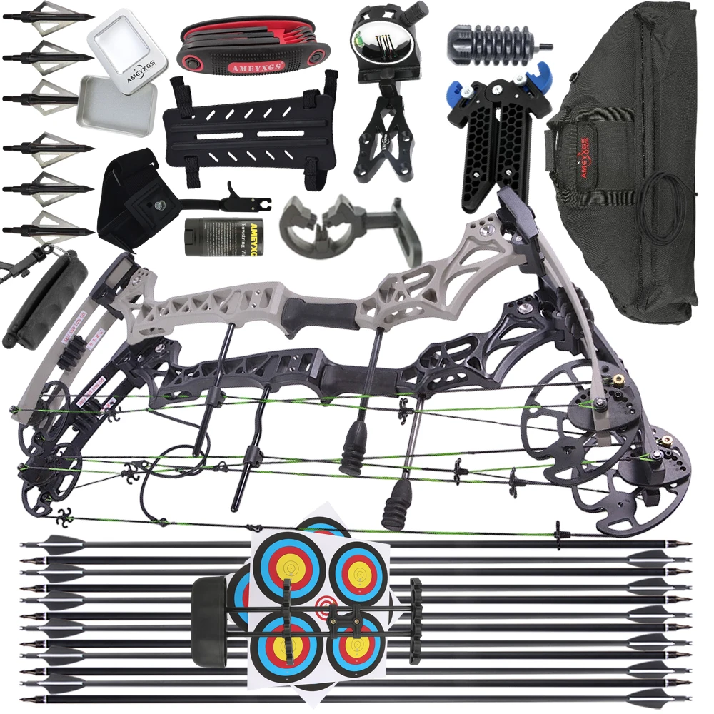 30-70lbs Compound Bow Set M129 80% Let-off 320fps Fiberglass Limbs RH All-in-one Archery Gear Set for Outdoor Shooting