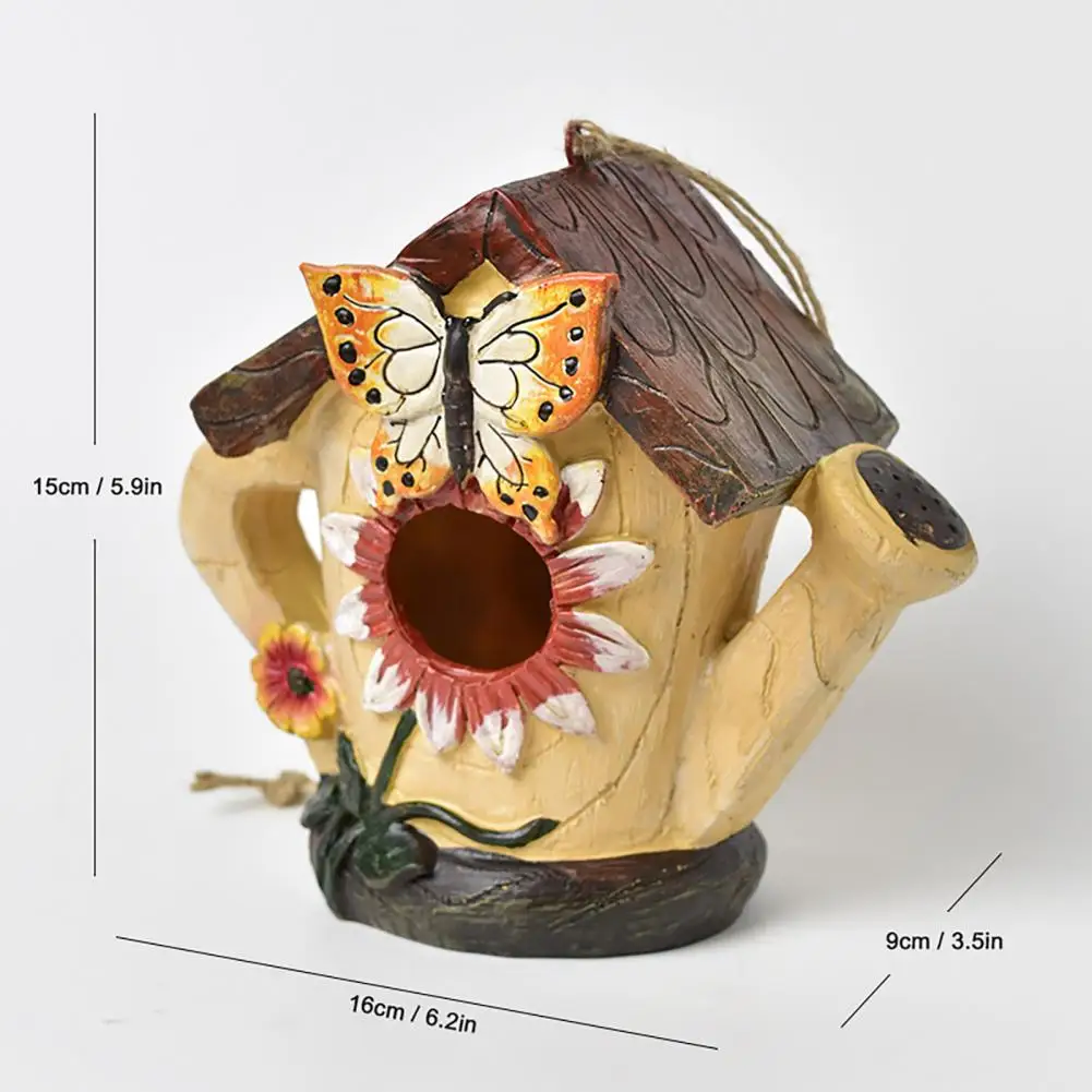 Garden Bird Shelter Spacious Hand-painted Resin Birdhouse for Garden Waterproof Outdoor Hanging Nesting House Colorful