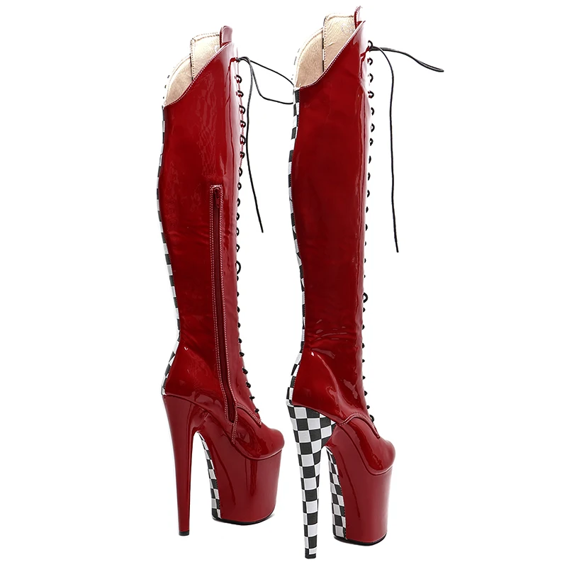 Leecabe  20CM/8inches Shiny PU two color mix color  High Heel platform Boots closed toe Pole Dance boots