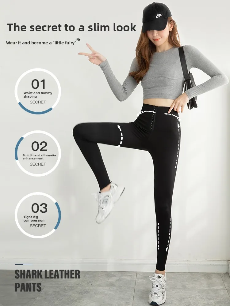 Calça feminina plus size com forro de pele de arca para ioga, detalhe de botão, controle de barriga, levantamento de bunda, calças compridas exclusivas on-line