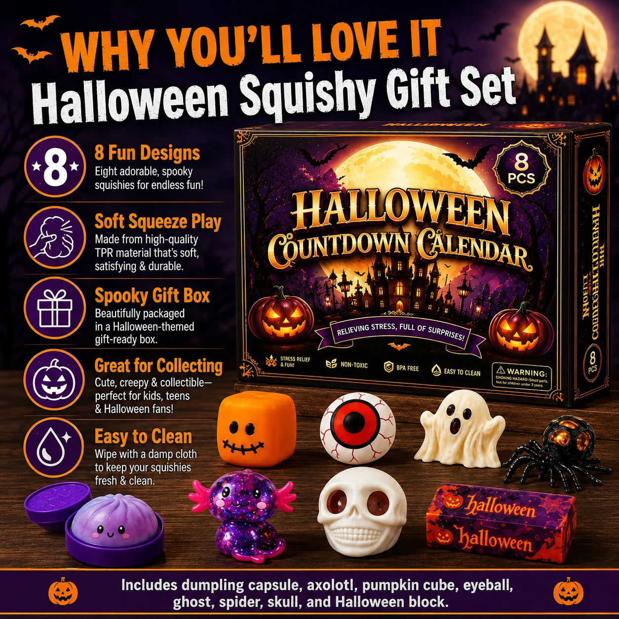 Halloween Ghost Squishy Toy Slow Rising Squeeze Fidget Sensory Stress Relief Tactile Desk Toy Novelty Gift Box Party Decor