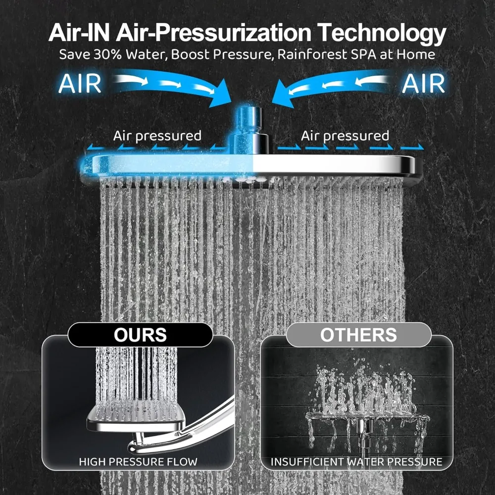 Pommeau de douche à effet de pluie avec pomme de douche à main haute pression filtrée avec jet à main Combo support monobloc réglable