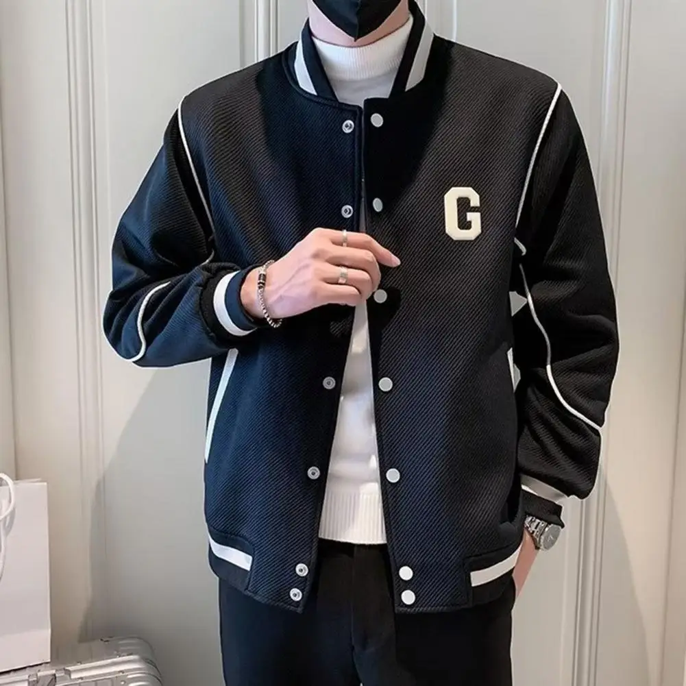 

Single-breasted Coat Men's Long Sleeve Baseball Coat With Letters Print Single-breasted Jacket For Outdoor Sports For Men