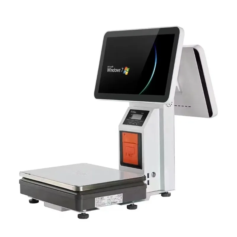 Touch Screen POS Cashier Scale Double Screen Scanning Printer Supermarket Shopping Mall Retail Weighing POS Electronic Scale