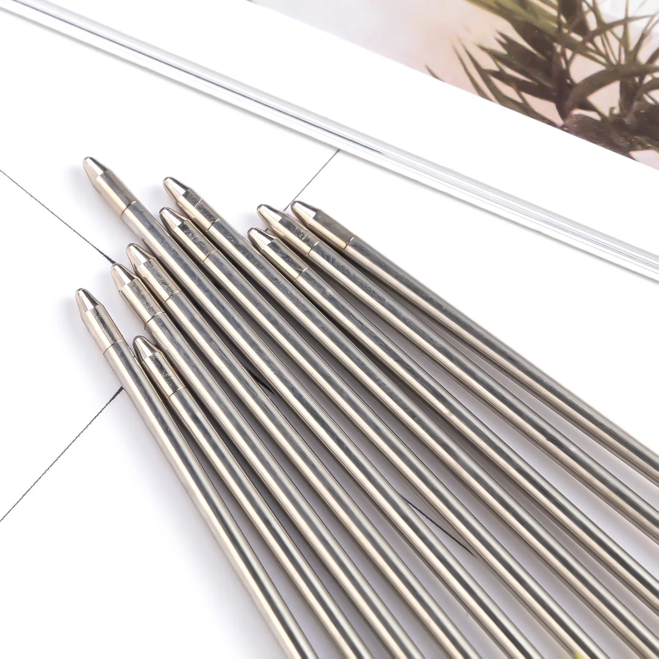 

50 Pcs Metal Refill Medium Point Refills Ink Pen Ballpoint Replacement Stylus Office