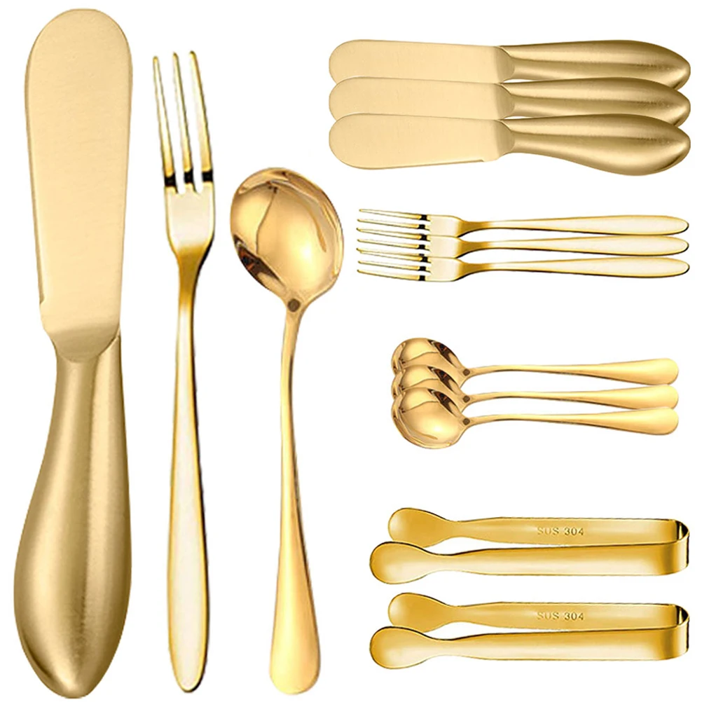 

1 set Stainless Steel Knife Set Baking Tools Slicer Spreader Fork Spoon Light Weight Easy Grip