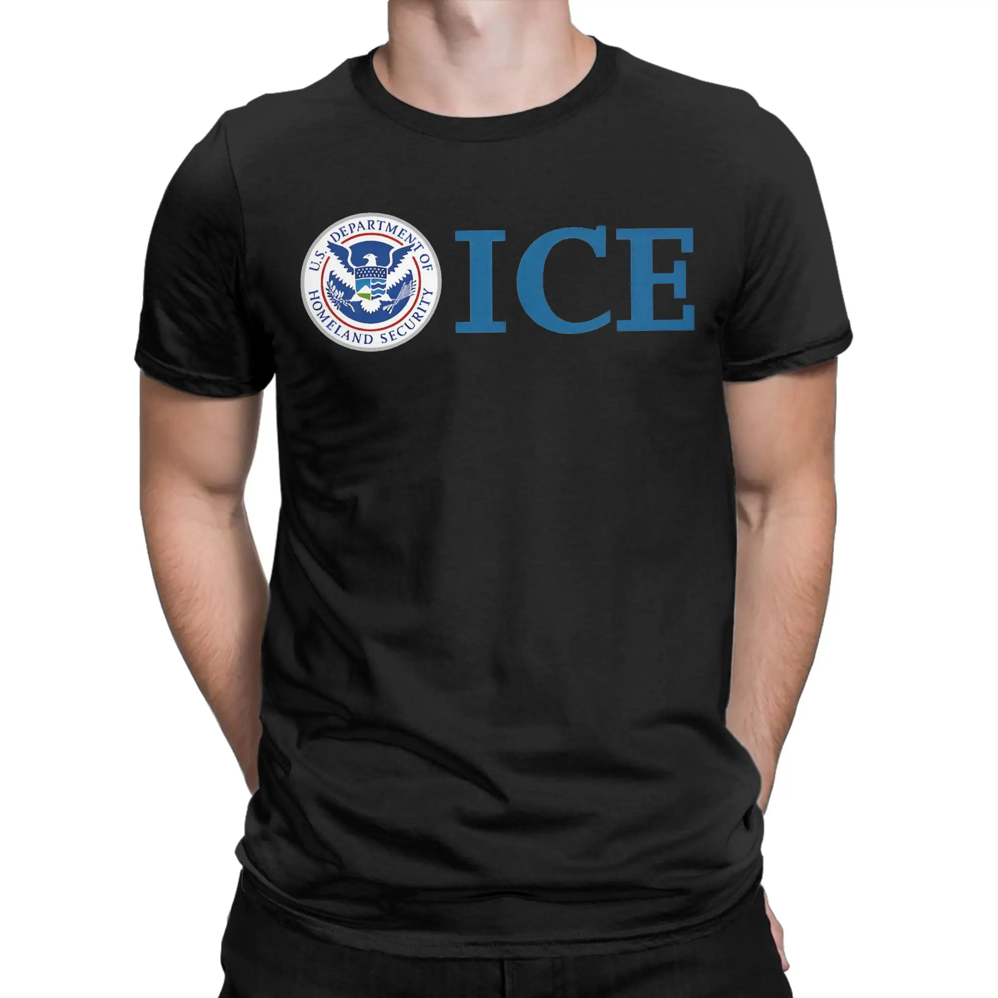 Men's United States Immigration and Customs Enforcement T Shirts  Cotton Tees Short-Sleeved T Shirt O-Neck Loose Tee Shirt