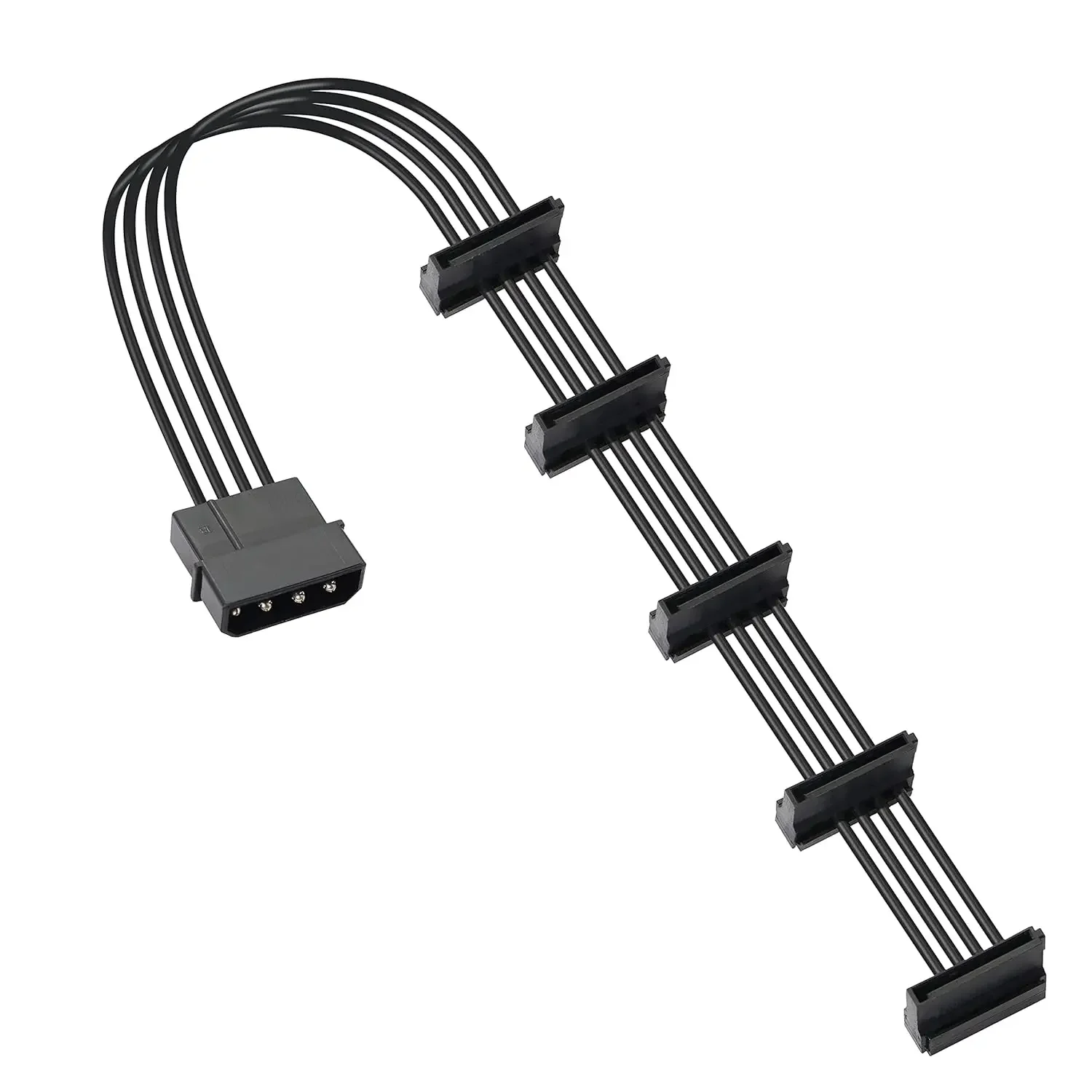 High Quality 1 Pcs Practical Durable PC Server 4 Pins IDE Molex 1 to 5 SATA Power Cable Adapter Splitter Cables 18AWG Black 40cm