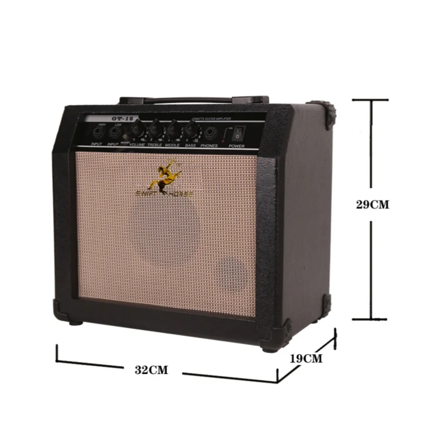 China Factory Electric Guitar Amplifier Black 15 Watt Amplifier Guitar Speaker With Volume,Treble,Middle,Bass Controls
