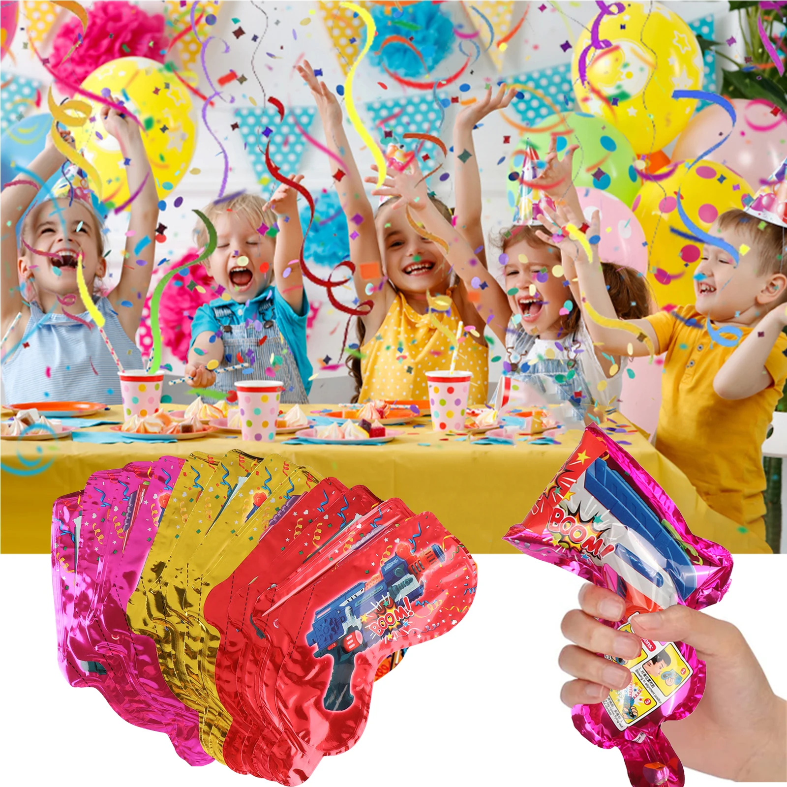 มือถือ Confetti Cannon ฟิล์มอะลูมิเนียม Multicolor 10/20Pcs บรรยากาศเทศกาล Inflatable ของเล่นสำหรับงานแต่งงานวันเกิด
