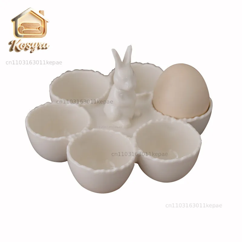 The sense of ceremony on the dining table exporting European-style cute bunny shape six-grid ceramic egg tray breakfast egg tray