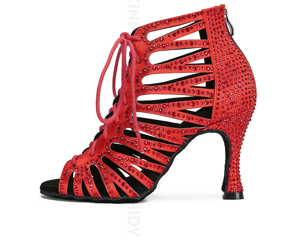 CINMIDY Schwarze Tanzschuhe für Damen Tango Salsa Latein Tanzschuhe Kubanischer Absatz Ballsaal Tanzstiefel Rote Partyschuhe zum Tanzen – Detail 14