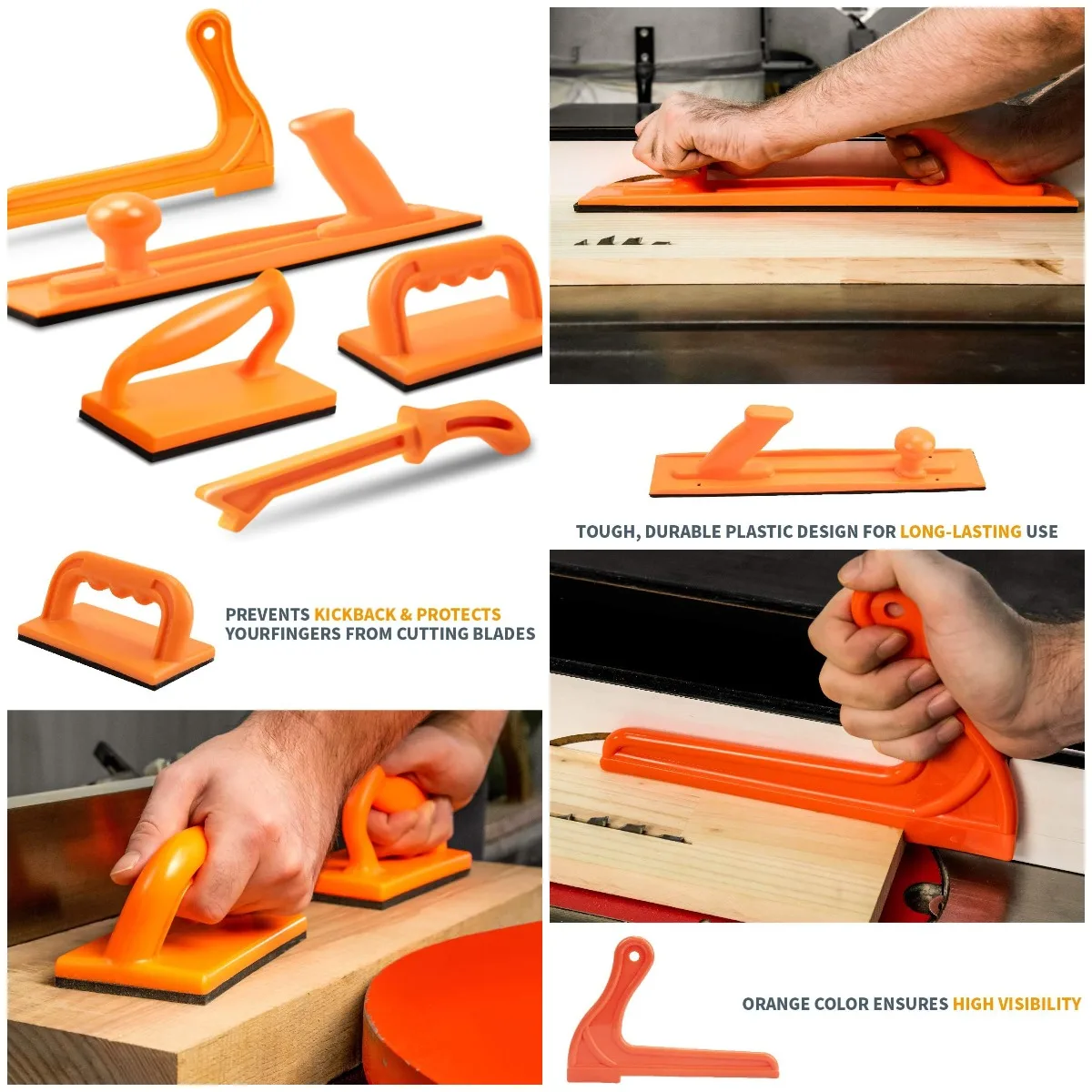 

Push Block & Stick Set for Table Saw, Router Table, Band Saw, Jointer - Ergonomic Handles, Max Grip, Reduces Kickback, 5PK (7100