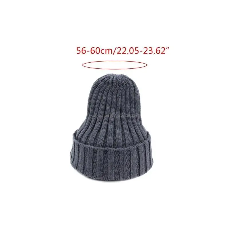 Unisex Winter Ribbed Knit Pointed Beanie Hat Solid Color Cuffed Skull Cap