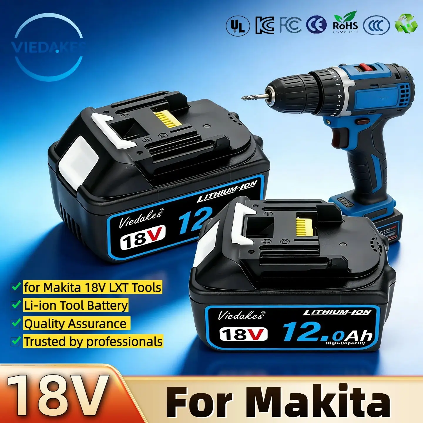 

Original 18V 8.0Ah/10.0Ah/12.0Ah lithium-ion battery, replacement for Makita 18V BL1830B BL1840 BL1850B BL1860B battery