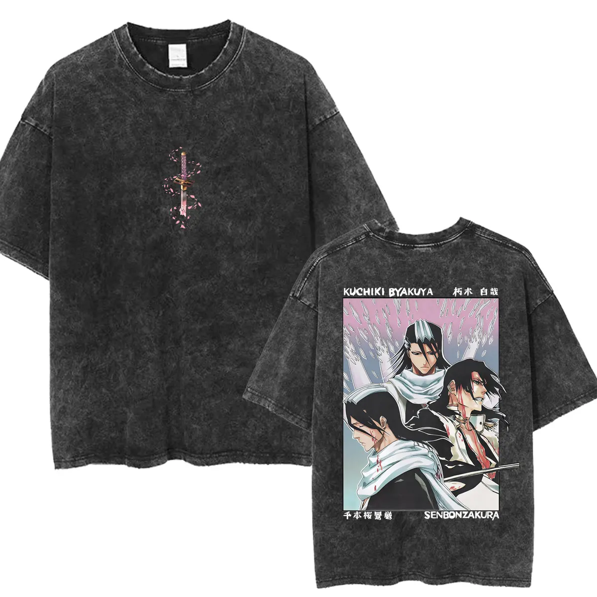 Anime Bleach Byakuya Kuchiki Graphic Washed T Shirt Men Women Fashion Vintage Summer T-shirt Cotton Men Women Loose Short Sleeve