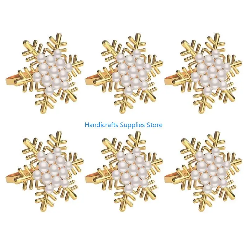 R1WA Pack of 6 Napkin Rings Pearls/Diamond Napkins Holder Snowflake Napkin Buckles