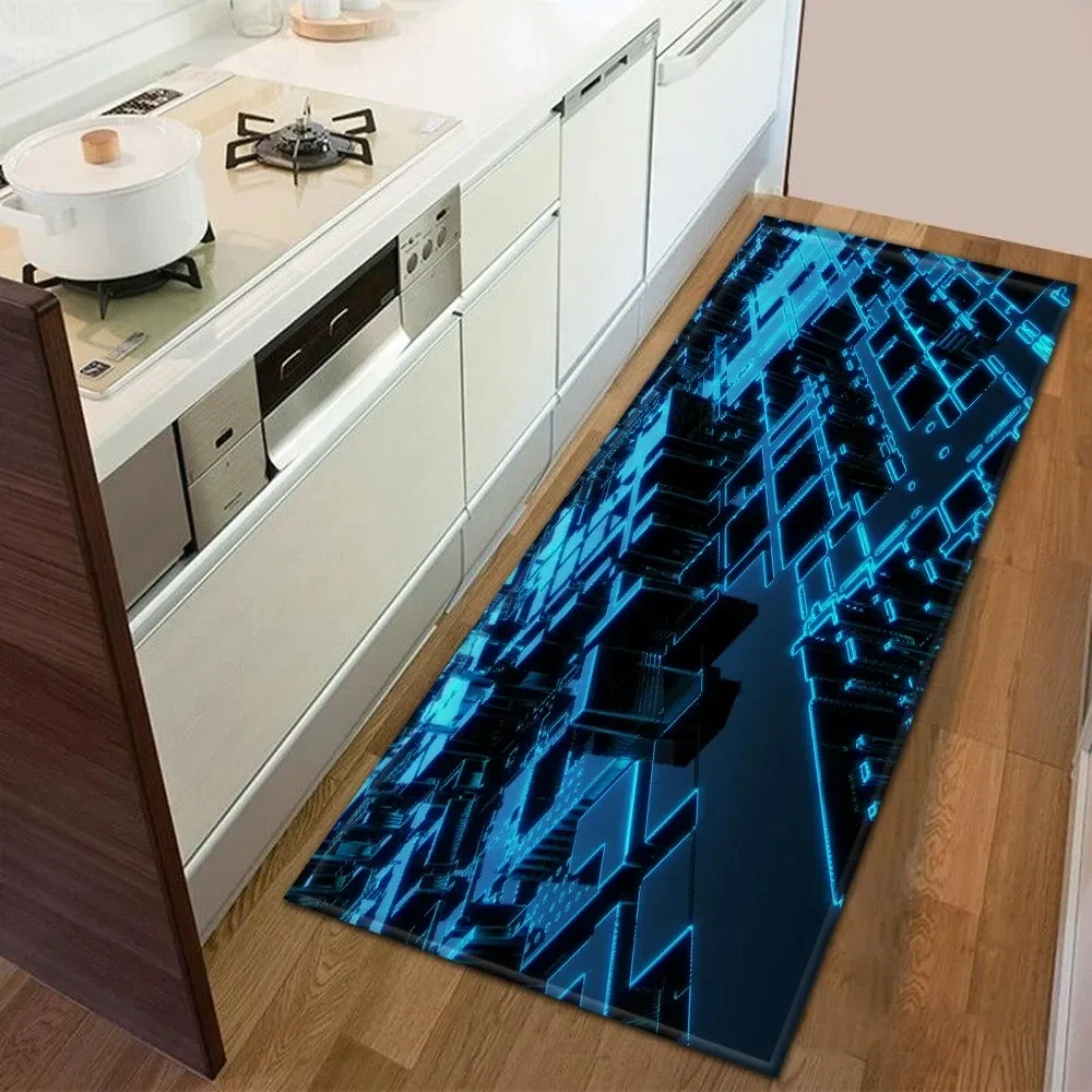 Non Slip Washable 3D Geometric Runner Mat Futuristic Design Rug for Kitchen Hallway Corridor Home Decor Floor Carpet