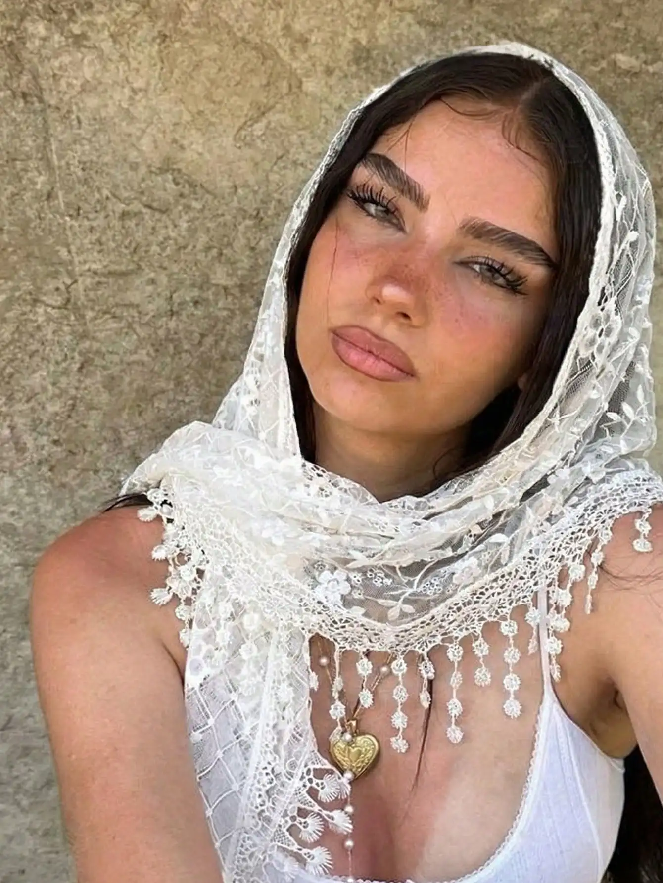 1pc New Floral Lace Scarf & Headscarf Set, Lightweight & Breathable, Suitable For Weddings, Parties, Evenings, And Beach Wear