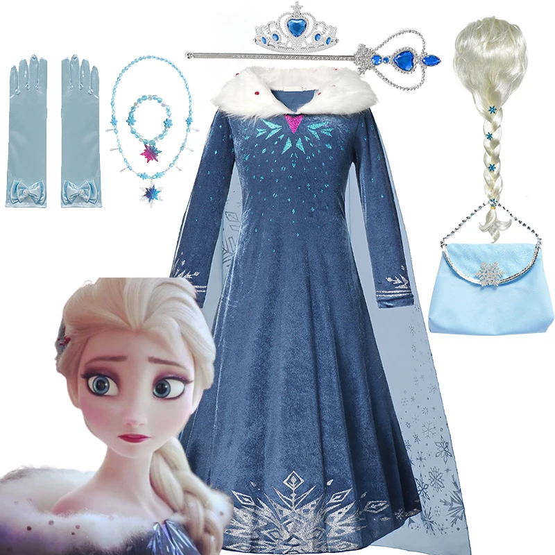 2024 Girls Winter Christmas Costume Dress Frozen Elsa Costume Snow Queen Elsa Dress for Girls Cosplay Party Long Sleeve Disguise