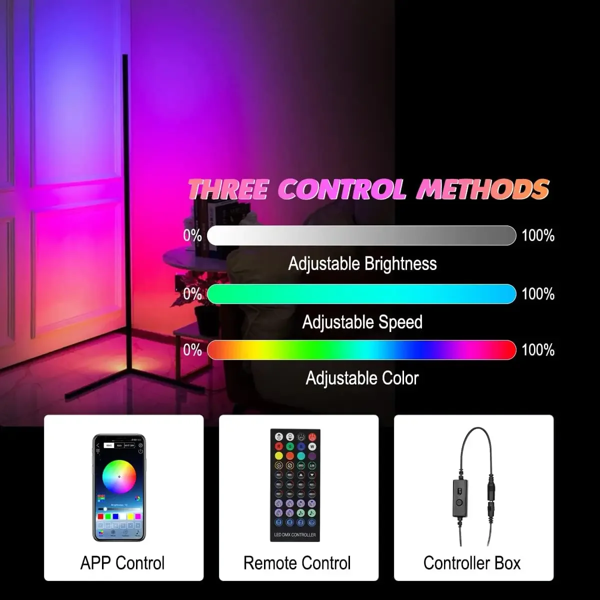 40cm/120cm Lampy podłogowe RGB zmieniające kolor Zasilane przez USB Inteligentna taśma LED RGB Światła Bar TV Podświetlenie Zdalne stojące