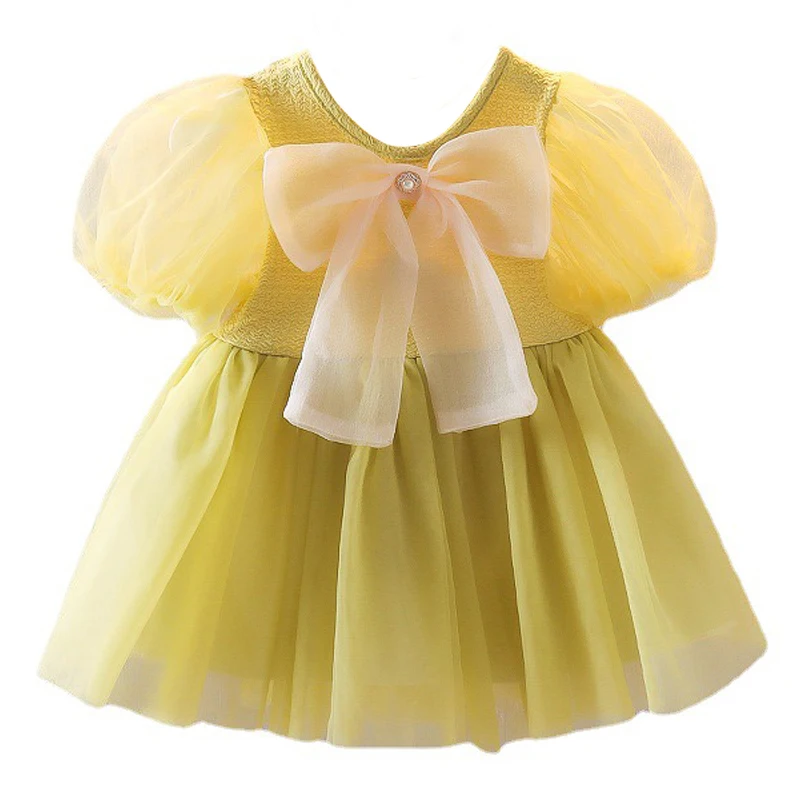 

Summer Outfits Toddler Girl Dresses Korean Cute Bow Short Sleeve Mesh Luxury Birthday Princess Dress Newborn Baby Clothes BC1008