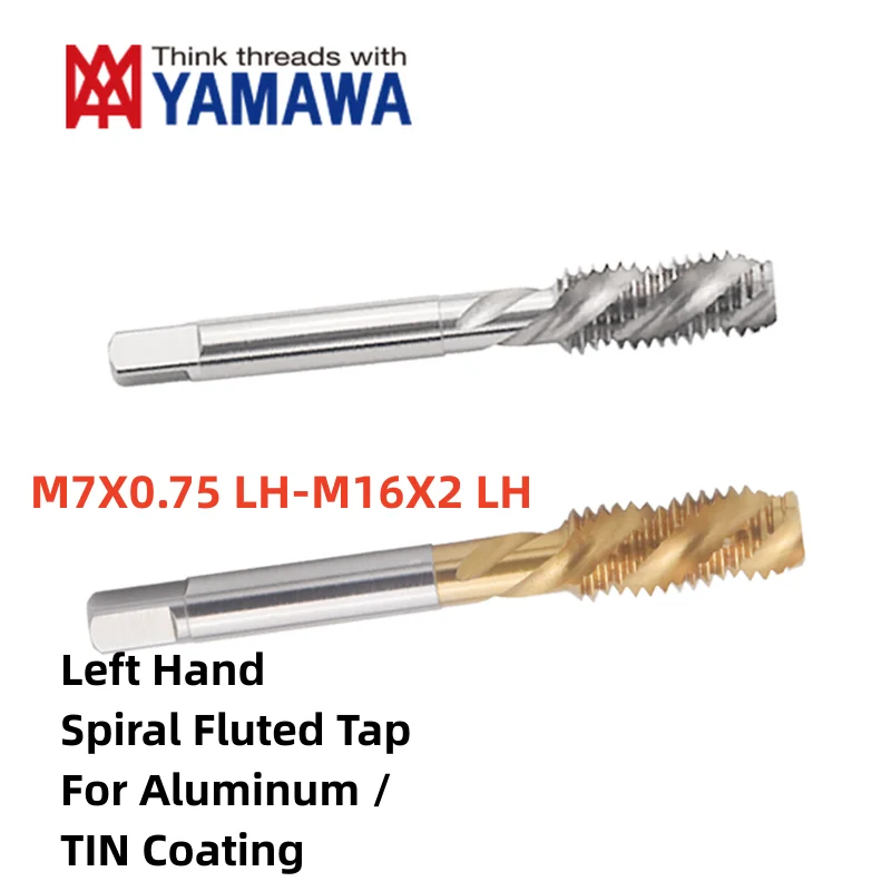 1PCS YAMAWA Metric Left hand Spiral Fluted Tap  For aluminum/With Tin Coating  Machine M7M8M9M10M12M14M16 Screw Thread Tap