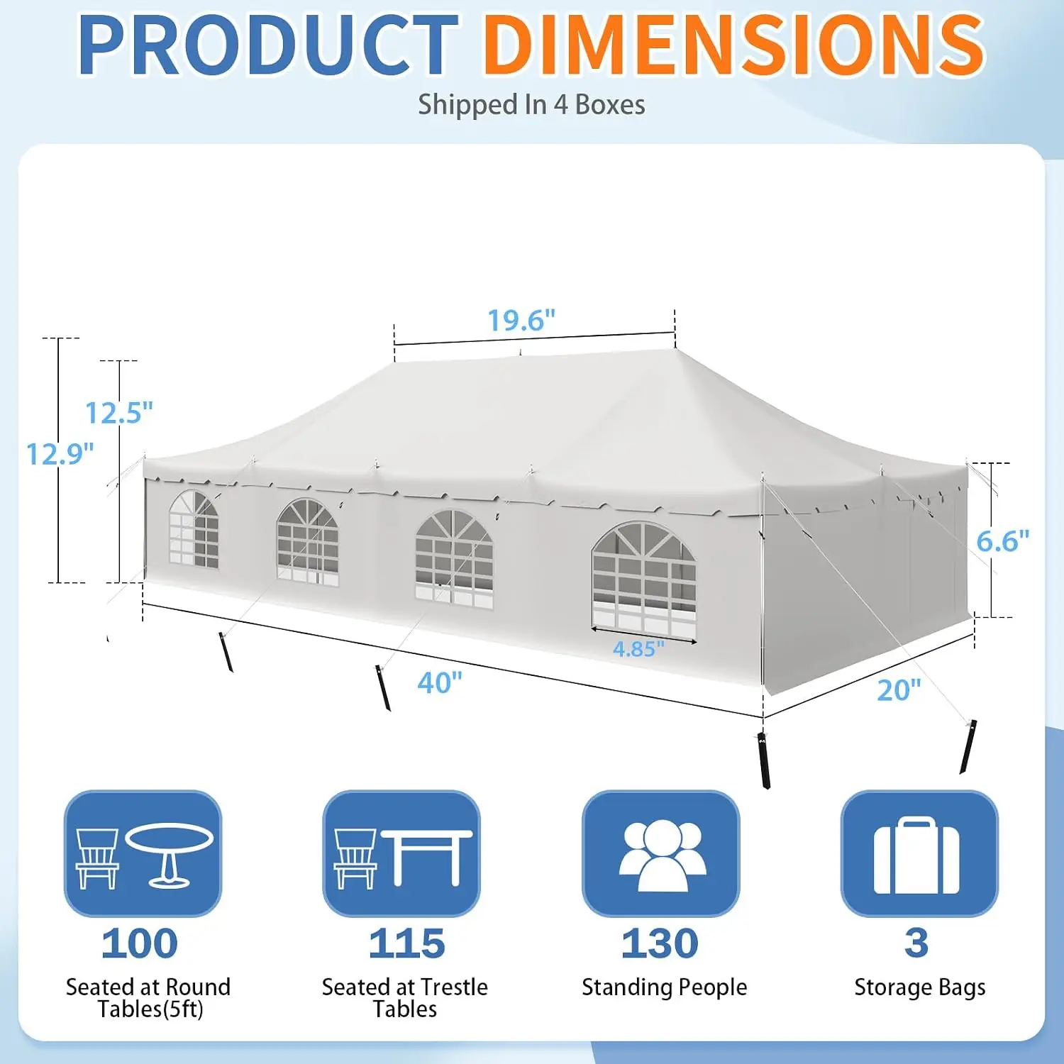 20x40FT Large Party Tent with Sidewalls, 2 Doors, Carry Bags, Heavy Duty PVC Pole Event & Wedding Canopy, Outdoor Backyard Gazeb