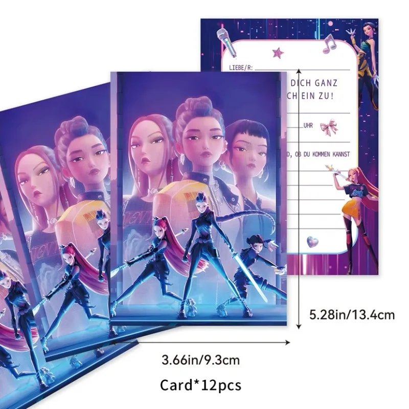 Nouvelles cartes d'invitation sur le thème des chasseurs de démons Kpop, 12 pièces, carte violette, type à une page, événement, anniversaire, Noël, fournitures de fête