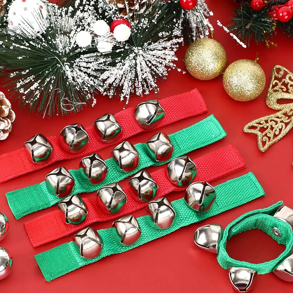 16 Pieces Christmas Wrist Band Bells Red Green Bracelets Bell for Christmas Kids Party