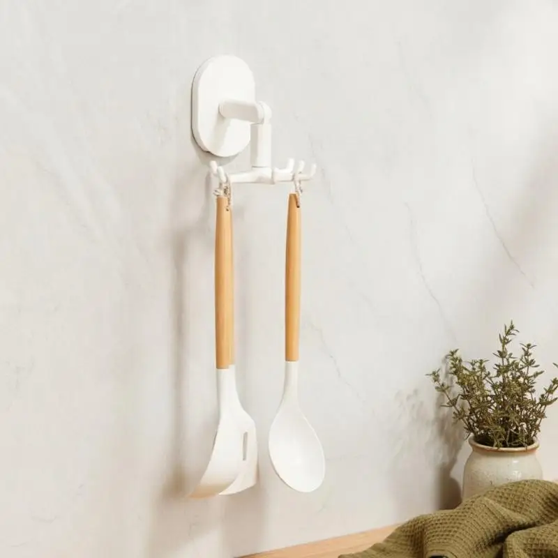 No-Drill Kitchen Rotating Hook 6-Claw Wall Mounted Hanger Heavy Duty Spatula Rack for Kitchen Utensil Bathroom Towel Storage
