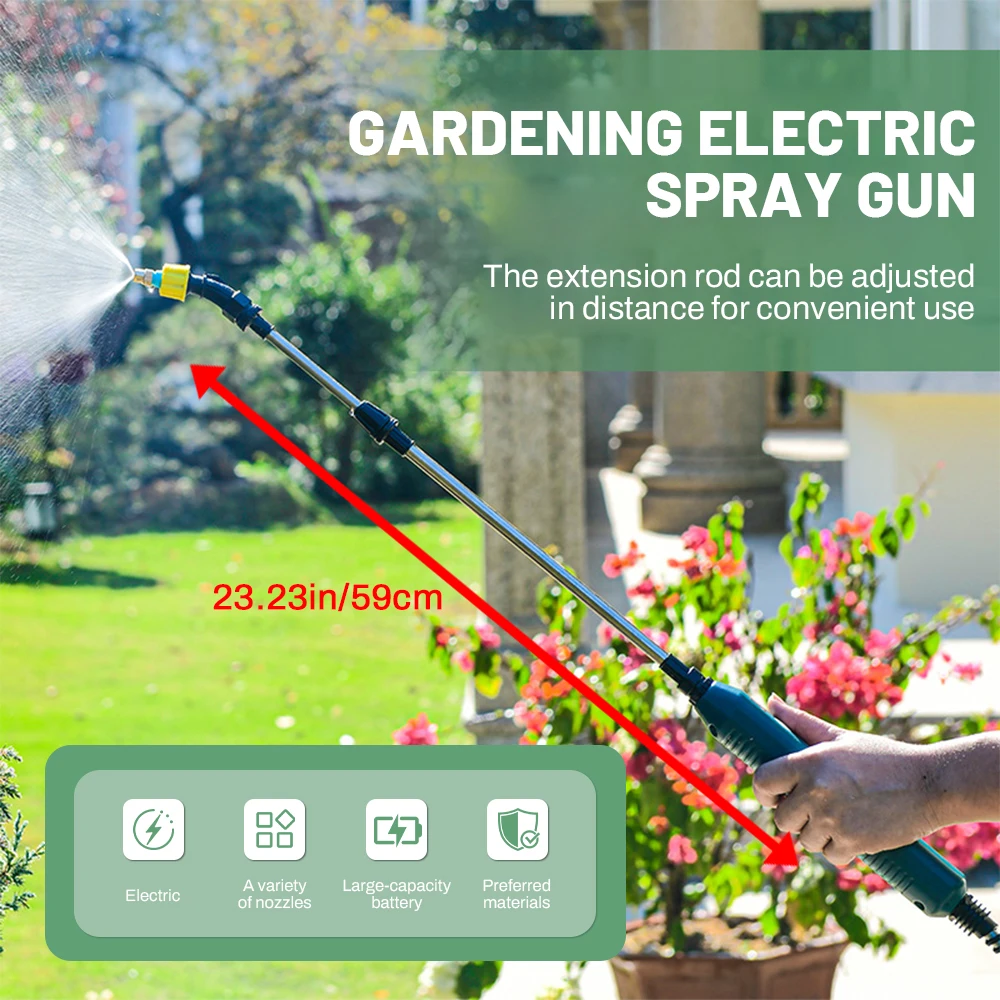

2400mAh Electric Garden Sprayer, High Pressure Portable Gardening Tool with 3 Mist Nozzles for Plant Watering Irrigation
