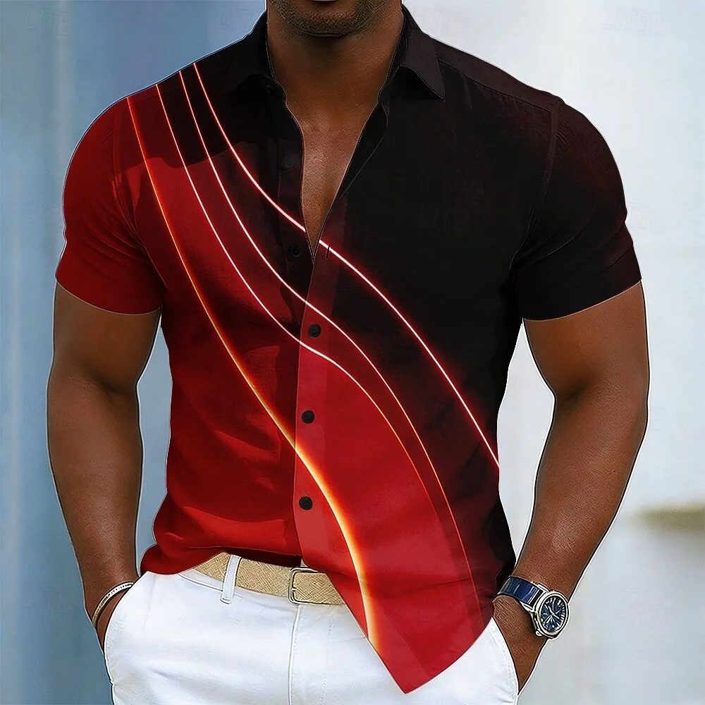 Men's Geometric Line/Wave Gradient Color Shirt Button-Down Shirt Short Sleeve Fashion Casual Daily Outdoor Vacation Summer Sprin
