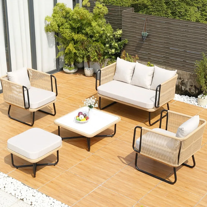 

Скандинавский уличный диван из ротанга для террасы, двора, сада, отеля, открытого балкона, креативный диван из ротанга на заказ