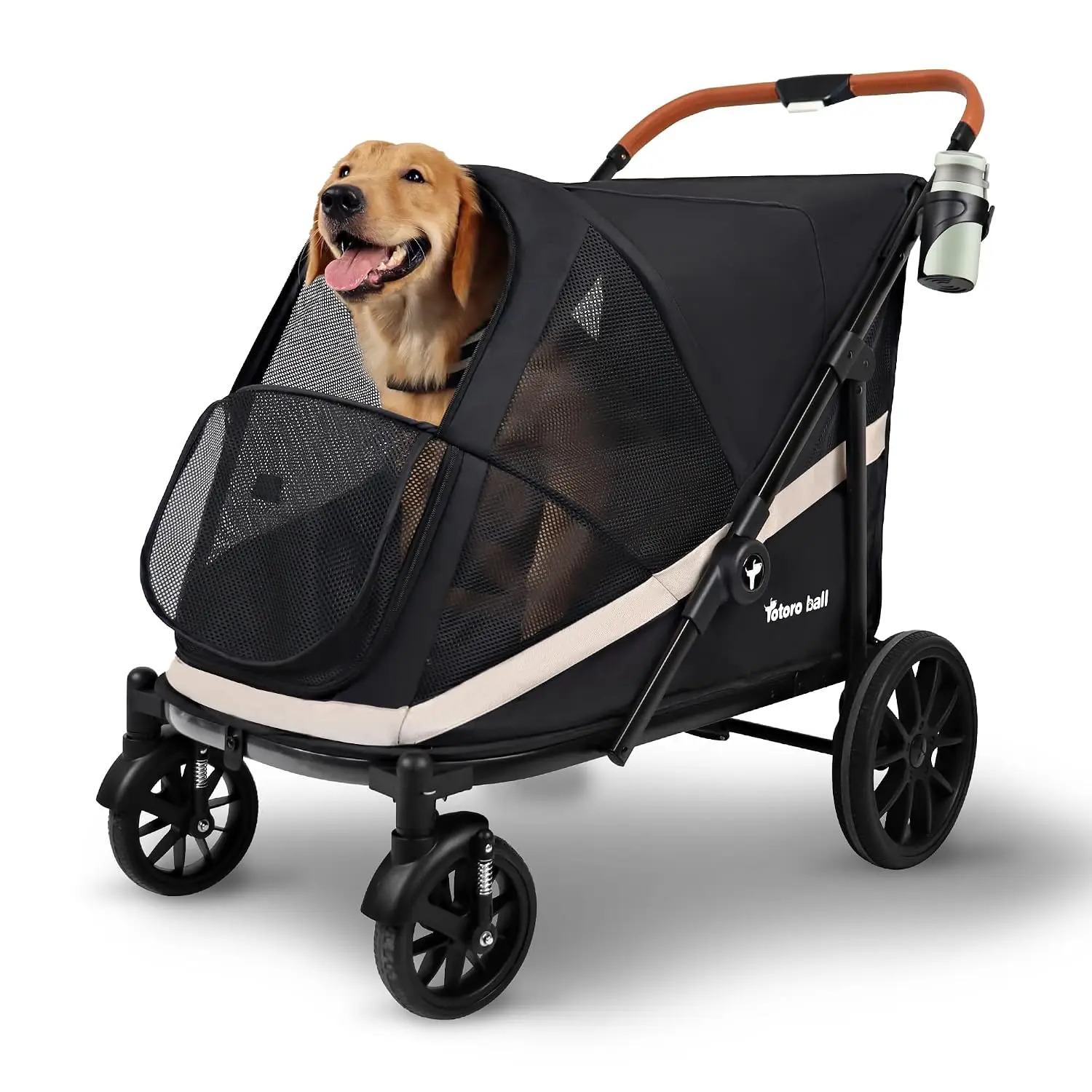 Dog Stroller for Large Dogs One-Click Folding 4 Wheel Foldable Dog Stroller for 2 Dogs with Storage Pocket Suitable Pets Up to 8
