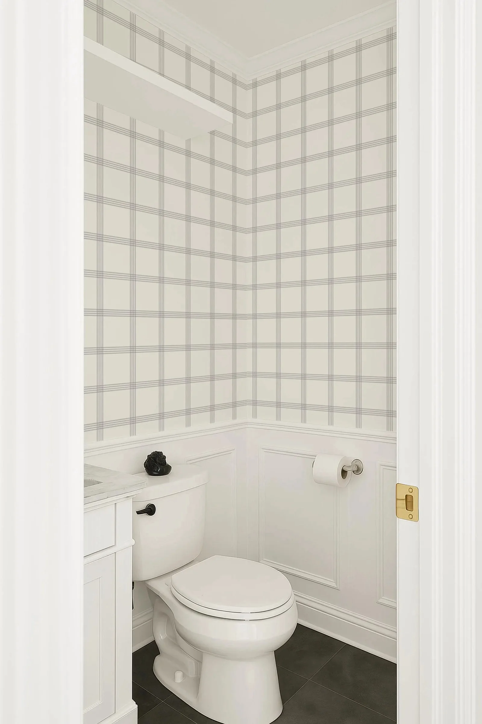 Minimal Grid Line Normaal behang in grijs en wit. Of klassieke gingham zelfklevende muurafdekking, modern geruit behang