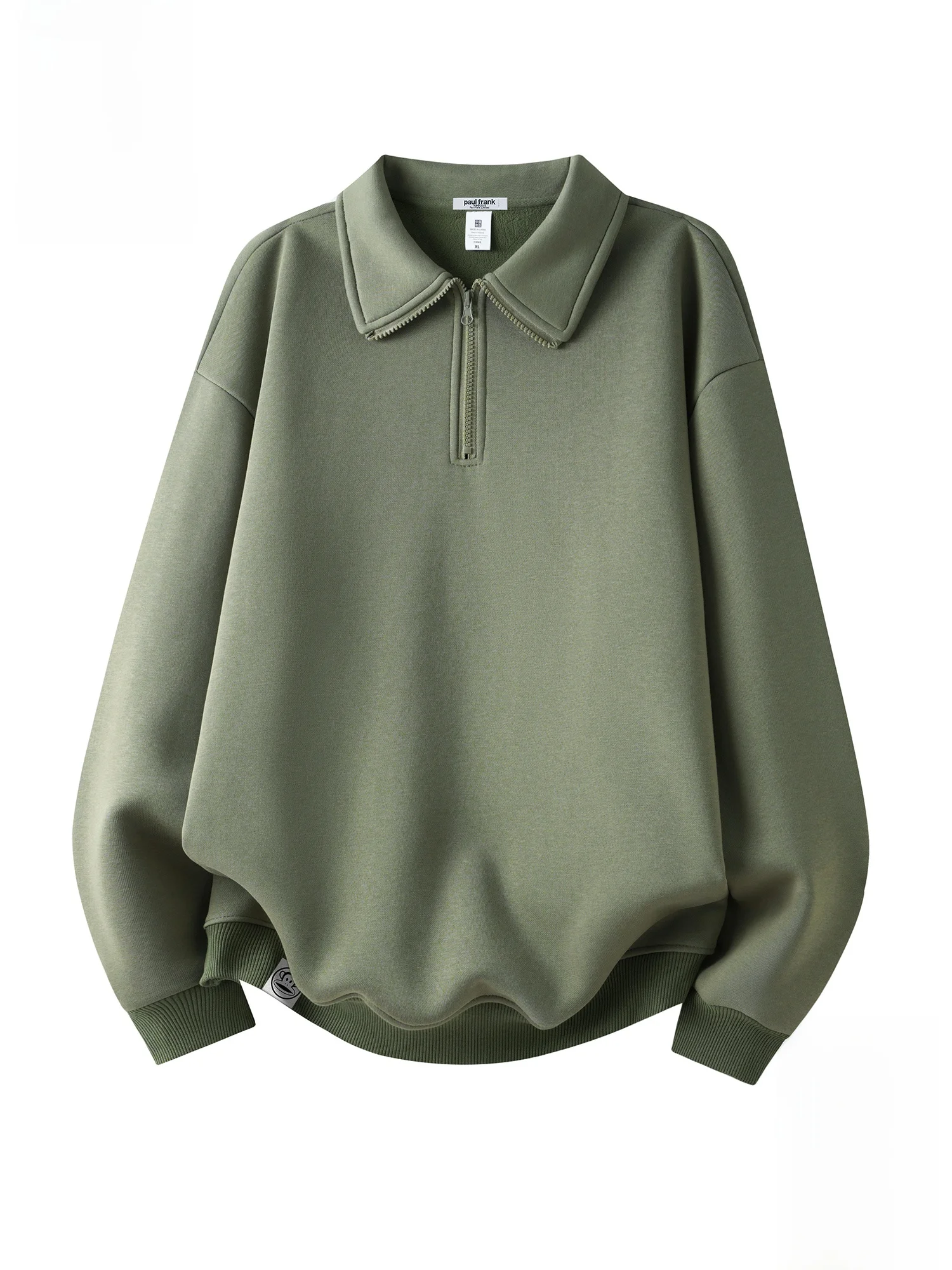 

PaulFrank Winter Warm Fce Lined Zip up Hoodie Men's Long Sve Pullover Sweatirt Casual Sle Pure Color Collar Design