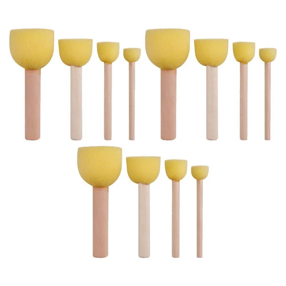 12Pcs Sponge Painting Brush Set Preschool Art Tool Wooden Handle Ergonomic Design Safe Painting Brush for Coloring Doodling