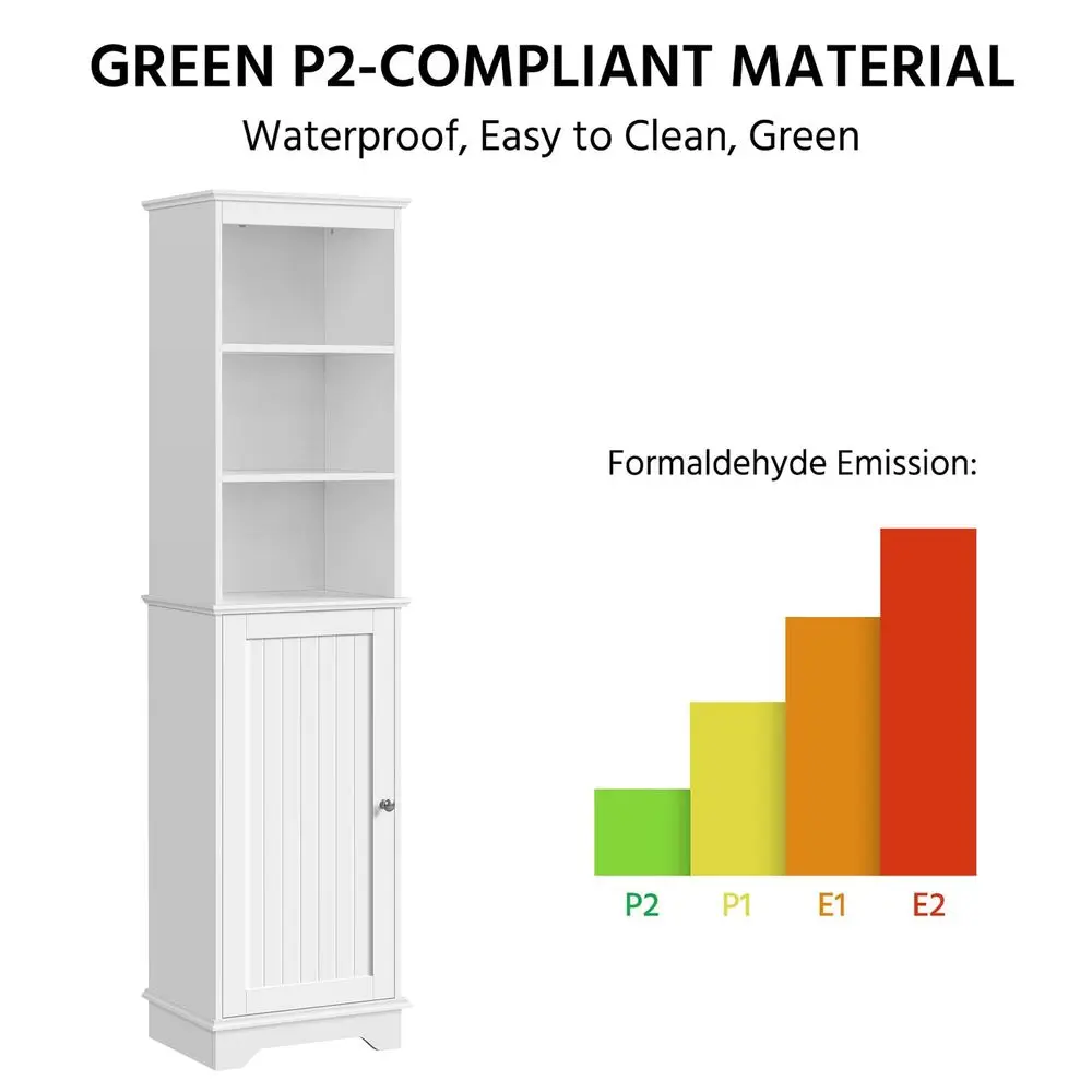 

Высокий напольный шкаф для ванной комнаты с 3 полками и дверцей, отдельно стоящий узкий угловой шкаф для белья для небольших помещений, белый